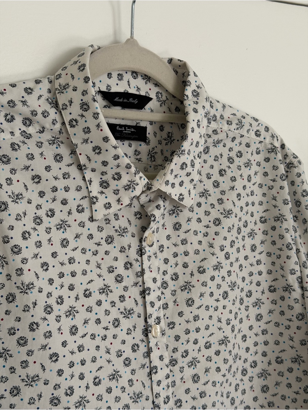 Paul Smith The Kensington Made in Italy White Rose Print Shirt -Size 17.5 / 44 M